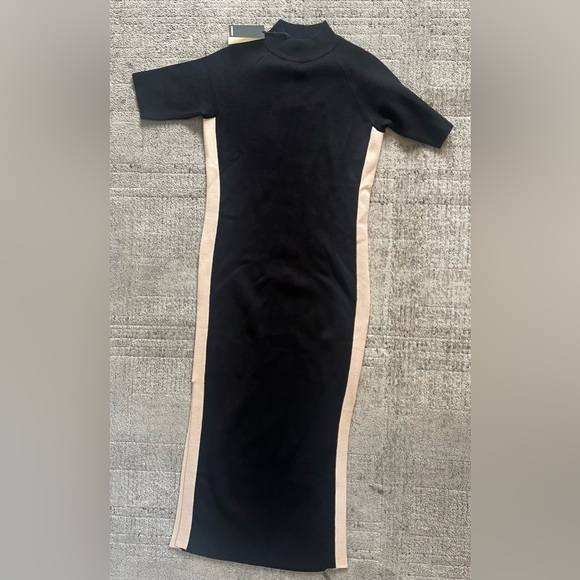 MONROW Midi Knit Dress in Black with Tan Stripe Size XS - Picture 5 of 12